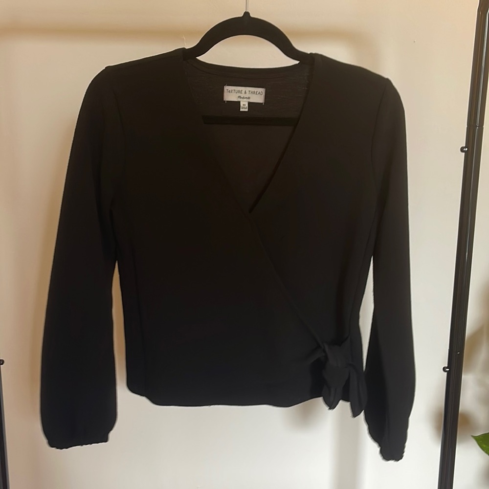 Madewell Texture & Thread black top with a left hand tie